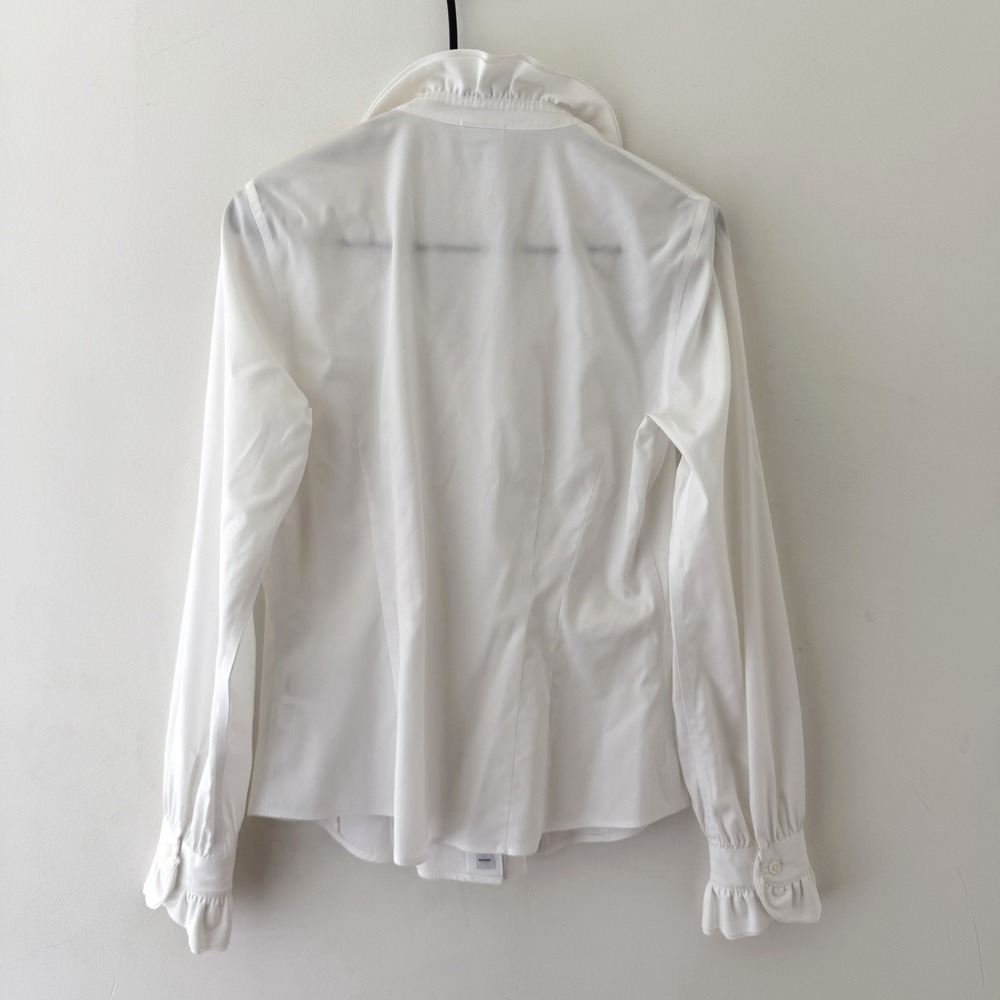 Brooks Brothers Womens 8 White Ruffle Collar Shirt Tailored Stretch Victorian - Picture 3 of 8